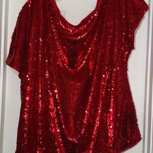 SHEIN Red Sequin Short Sleeve Women's Top, Size XL